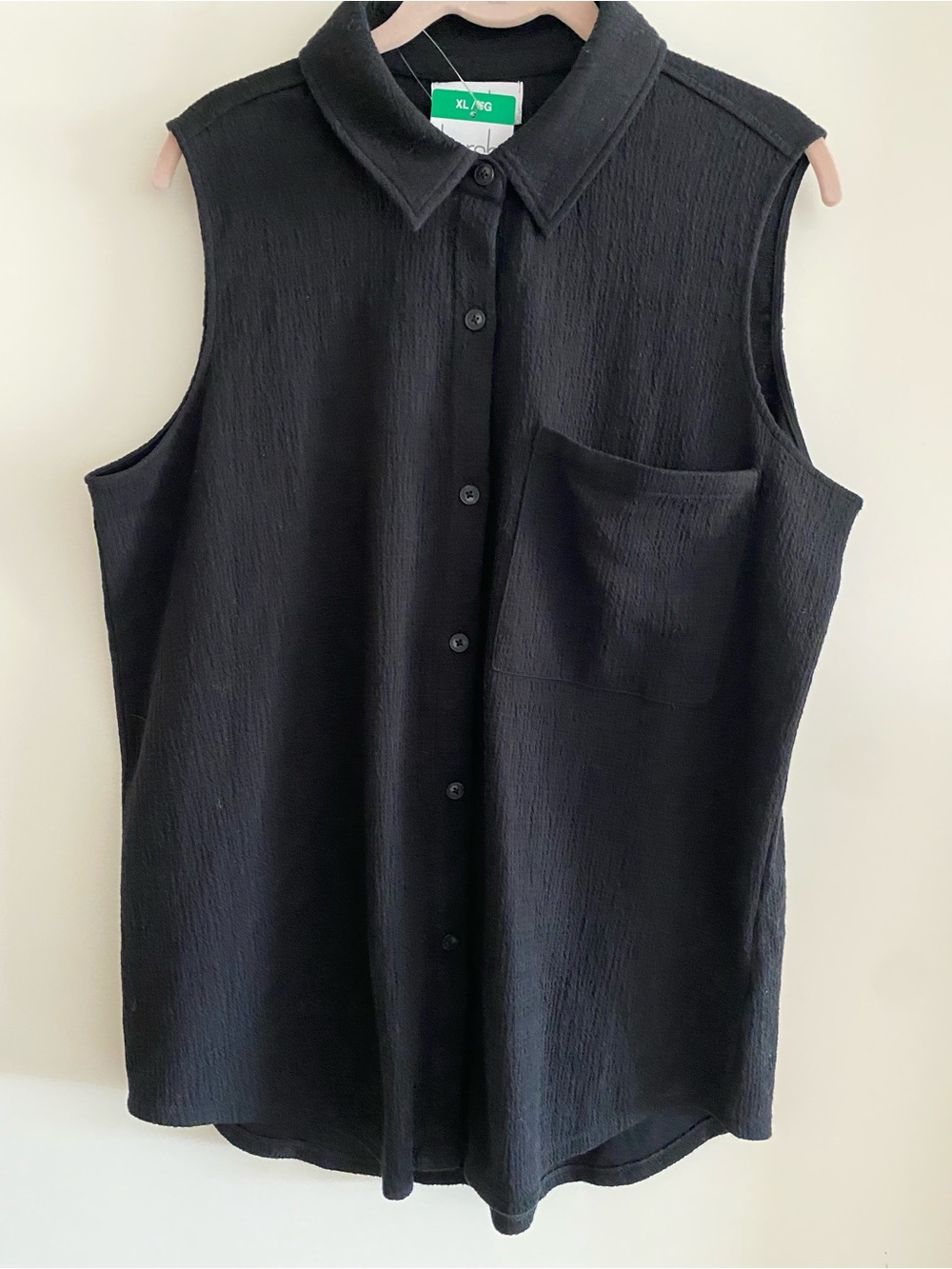 Kersh Sleeveless Black Button-Down Pocket Blouse